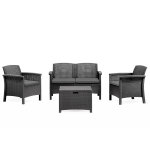 Maniza - salon de jardin 4 places effet r�sine tress�e gris anthracite avec table basse
