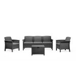 Maniza - salon de jardin 5 places effet r�sine tress�e gris anthracite avec table basse