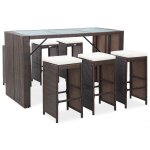 Meuble de bar de jardin 7 pcs et coussins résine tressée marron Meuble de bar de jardin 7 pcs et coussins résine tressée marron
