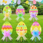 Mevronisshop - 12 pices panneaux de jardin de pques, signes du jardin de pques avec btons, ruban ...
