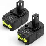 Mevronisshop - lot de 2 batteries de rechange, au lithium, 18 v, 5000 mah, pour batterie ryobi 18 v rb18l50, ...
