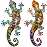 Mevronisshop - 2 pices de mtal gecko dcoration murale lzard jardin art couleur sculpture suspendue ...