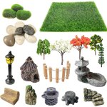 Mevronisshop - lot de 26 mini accessoires de jardin zen, herbe artificielle, arbres mod�les, d�corations ...
