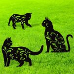 Mevronisshop - lot de 3 statues de jardin en m�tal avec silhouette de chat noir, piquets d�coratifs de ...