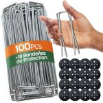 Mevronisshop - agrafes de jardin 100 pcs + 16 rondelles ¿ sardines de fixation pour sol dur, piquets ...