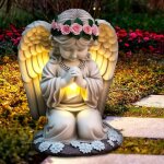 Mevronisshop - anges statue jardin exterieur, r�sistant aux intemp�ries statues solaires de jardin, led ...