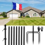 Mevronisshop - mat pour drapeau, m�ts de drapeau robustes en acier inoxydable avec piquet a 5 broches, ...
