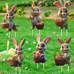 Mevronisshop - signes de cour de p�ques, 6 pi�ces d�corations de jardin en forme de lapin de p�ques, ...