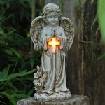Mevronisshop - statue du jardin des anges, ange priant solaire, figurine ange gardien avec croix led, ...