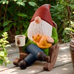 Mevronisshop - statue de nain de jardin humour, rsine boire du caf rocking chair gnome dcoration de ...