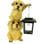 Mevronisshop - tour de couple de chiens avec lanterne solaire - figurine de jardin - 24 cm - figurine ...