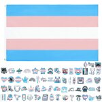 Mevronisshop - trans flag lot d'autocollants de fiert� transgenre, drapeau trans 150 x 90 cm + 60 autocollants ...