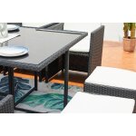 Miami 12 noir / blanc : ensemble 12 personnes en r�sine tress�e noire poly rotin