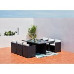 Miami 6 noir / blanc : salon encastrable 6 personnes en r�sine tress�e noire poly rotin