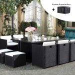 Miami - salon de jardin 10 places noir - blanc + housse de protection miami