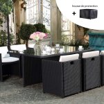 Miami - salon de jardin 6 places noir - blanc + housse de protection miami