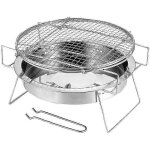 Mini barbecue rond pliable en acier inoxydable pour camping et terrasse en plein air, argenté Mini barbecue rond pliable en acier inoxydable pour camping et terrasse en plein air, argenté