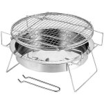 Mini barbecue rond pliable en acier inoxydable - pour camping et terrasse - argent