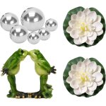 Mini bassin dcoratif grenouille flottante avec 6 boules argentes et 2 fleurs de lotus pour mini etang ...