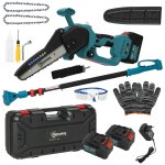 Mini trononneuse sans fil 580w - scie d'lagage lectrique portable 18v 8 pouces - kit complet bleu