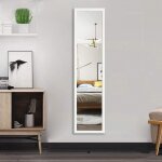 Miroir mural sur pied 120x30 cm hd miroir avec cadre avec crochet pour salon, chambre ou dressing (blanc) ...