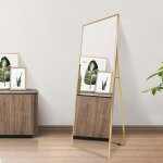 Miroir en pied 140x50cm avec cadre en m�tal dor� miroir sur pied grand miroir mural pour salon, chambre ...
