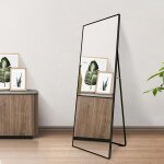 Miroir sur pied avec cadre en mtal noir miroir sur pied 140x50cm grand miroir pour chambre, salon, couloir ...