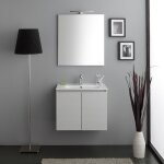 Mobile de bain evier 60 cm avec tiroirs en ceramique et lumiere led