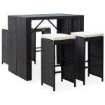 Mobilier de bar d'extrieur 5 pcs rsine tresse et verre noir
