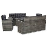 Mobilier a d�ner de jardin 5pcs et coussins r�sine tress�e gris