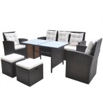 Mobilier a dner de jardin 6pcs et coussins rsine tresse marron