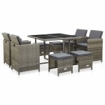Mobilier a dîner de jardin 9pcs et coussins résine tressée gris Mobilier a dîner de jardin 9pcs et coussins résine tressée gris