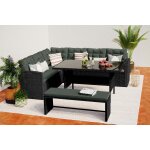 Salon de jardin 8 places en r�sine anthracite et coussins verts moorea