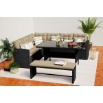 Moorea salon de jardin résine gris foncé & ecru 8 places Moorea salon de jardin résine gris foncé & ecru 8 places