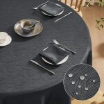 Nappe anti tache ronde 120 cm nol - extrieure impermable jardin a rayures jacquard gris fonc - tissu ...