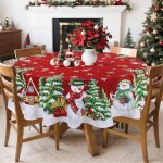 Nappe florale de nol, nappe rond hiver, housse de table en antitache impermable lavable pour fte de ...