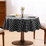 Nappe pois noir et blanc ronde 120 cm, 350gsm nappe exterieur 100% impermeable jardin, pvc anti - taches ...