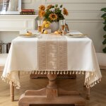 Nappe rectangulaire anti tache lin et coton nappe de table lavable impermable nappes blanche tissu pour ...