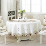 Nappe ronde brod�e rose beige, fournitures de cuisine pour la maison, d�coration de table