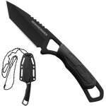 Neck knife couteau fixe petit fulltang outdoor mini couteau avec étui plastique, noir plein Neck knife couteau fixe petit fulltang outdoor mini couteau avec étui plastique, noir plein