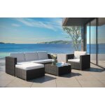 Nevala noir / blanc : salon de jardin 6 places en r�sine tress�e