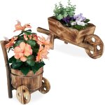 Nouvelhorizonstore - brouette pour plantes, jeu de 2, bois br�l�, jardin d�coration, design vintage, ...
