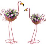 Nouvelhorizonstore - pots a fleurs en m�tal en forme de flamant rose, lot de 2 pots de plantes avec panier ...