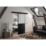 Optimum kit porte coulissante verre dépoli + rail atelier - h204 x l83 x p4 cm - noir Optimum kit porte coulissante verre dépoli + rail atelier - h204 x l83 x p4 cm - noir