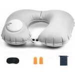 Oreiller de voyage gonflable, coussin d'air pour le cou, tissu l�ger et frais, auto - gonflant + masque ...