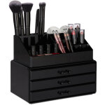 Organiseur de maquillage, bo�te rangement make up avec tiroirs, support empilable, noir - relaxdays