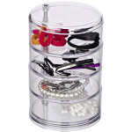 Organiseur salle de bain, boite ronde rangement, 4 compartiments, acrylique, 11, 5x17, 5 cm, transparent ...