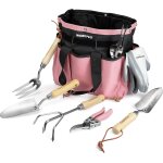 Outils de jardinage rose 8 pieces workpro, ensemble de jardinage en acier inoxydable lourd avec poignee ...