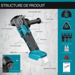 Outil multifonction oscillant sans fil sans balai 18v li - ion 22 pices kit auxiliaire lame de ponage ...