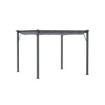 Outsunny pergola pavillon toit de terrasse avec toit coulissant, jardin, aluminium, gris charbon + gris ...